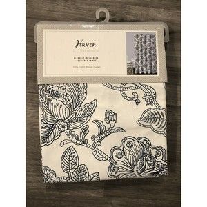 HAVEN BY HOMEWEAR SHOWER CURTAIN White/Navy FLORAL Medallion 100% COTTON New